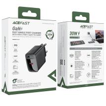 Φορτιστής Ταξιδίου Acefast A102 Fast Charging USB-C PD30W QC3.0 GaN Μαύρος