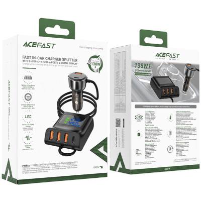 Acefast B11 Φορτιστής Αυτοκινήτου 138W με 4xUSB-A 2xUSB-C με Hub Splitter με Καλώδιο 1.10m και LED Ένδειξη Μαύρος