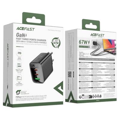 Φορτιστής Ταξιδίου Acefast A108 Fast Charging με 2xUSB-C + 1xUSB-A PD67W GaN Μαύρος