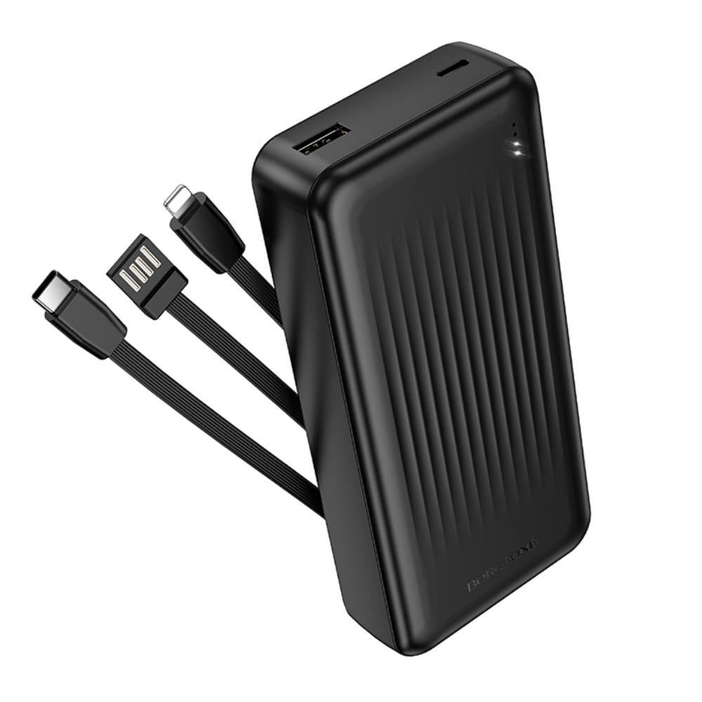 Power Bank Borofone BJ79A 20000mAh με 3 Καλώδια Φόρτισης USB-C, USB-A, Lightning και LED Ένδειξη Μπαταρίας Μαύρο