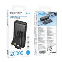 Power Bank Borofone BJ79A 20000mAh με 3 Καλώδια Φόρτισης USB-C, USB-A, Lightning και LED Ένδειξη Μπαταρίας Μαύρο