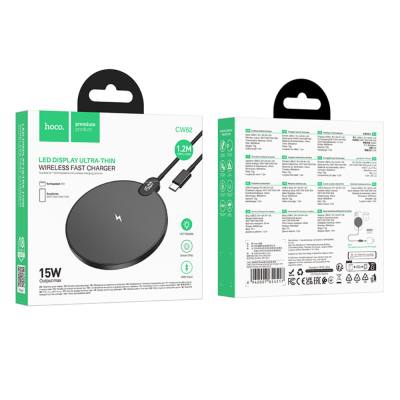 Ασύρματος Φορτιστής Hoco CW62 Peak PD15W Ultra-thin με Ψηφιακή Ένδειξη Φόρτισης 1.2m Μαύρος