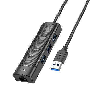 Hub USB Hoco HB42 Easy Safety 4-in-1 USB σε 3xUSB 3.0 5Gbps και RJ45 1000Mbps Μαύρο 1.2m
