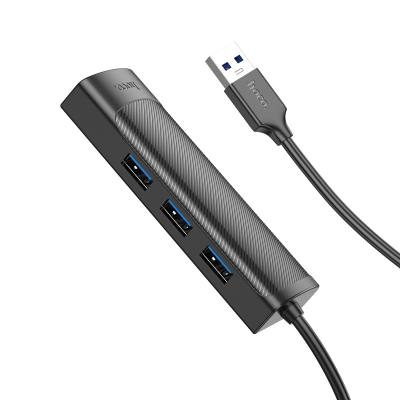 Hub USB Hoco HB42 Easy Safety 4-in-1 USB σε 3xUSB 3.0 5Gbps και RJ45 1000Mbps Μαύρο 1.2m