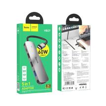 Hub USB-C Hoco HB27 HDMI+PD60W+USB3.0+2xUSB2.0 60W 20V/3A Γκρι 13cm