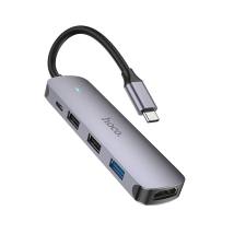 Hub USB-C Hoco HB27 HDMI+PD60W+USB3.0+2xUSB2.0 60W 20V/3A Γκρι 13cm