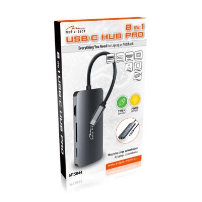 Hub Media-Tech MT5044 8 σε 1 USB-C με 3xUSB 3.0, USB-C PD, HDMI, RJ45, SD και Micro SD Θύρες Γκρι