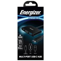 Hub Energizer USB-C HC303CV  σε USB-A 3.0 + HDMI 4K + USB-C  Μαύρο