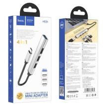 Hub USB-C Hoco HB26 USB3.0+3xUSB2.0 Ασημί 13cm