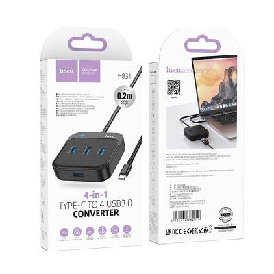 Hub USB-C Hoco HB31 Easy 4-in-1 με 4xUSB3.0 Μαύρο 20cm