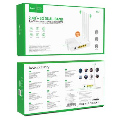 Wifi Router Hoco HI31 Wifi5  867Mbps 5G 2.4GHz 4 x 5dBi Λευκό