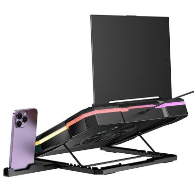 Laptop Cooler Hoco DH20 Μαύρο RGB με Ανεμιστήρακι 2200Rpm και Stand Κινητού για Φορητούς Υπολογιστές έως 19"