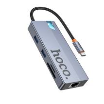 Hub USB-C Hoco HB52 Wow 8-in-1 με HDTV + RJ45 + SD/TF+ PD + Type-C 3.0 + 2x USB 3.0 Γκρι 18cm