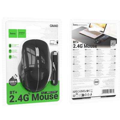 Ασύρματο Επαναφορτιζόμενο Ποντίκι Hoco GM40 Dixon RGB Wireless 2.4GHz Bluetooth 5.0 με 7  Πλήκτρα 1600 DPI Μαύρο