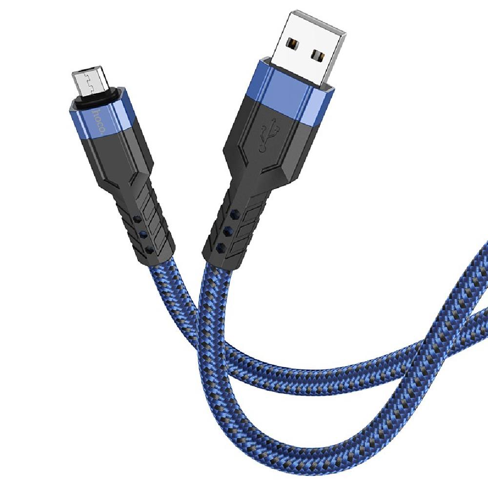 Καλώδιο Σύνδεσης Hoco U110 USB σε Micro-USB 2.4A Υψηλής Αντοχής Braided Μπλε 1.2m