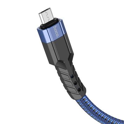 Καλώδιο Σύνδεσης Hoco U110 USB σε Micro-USB 2.4A Υψηλής Αντοχής Braided Μπλε 1.2m