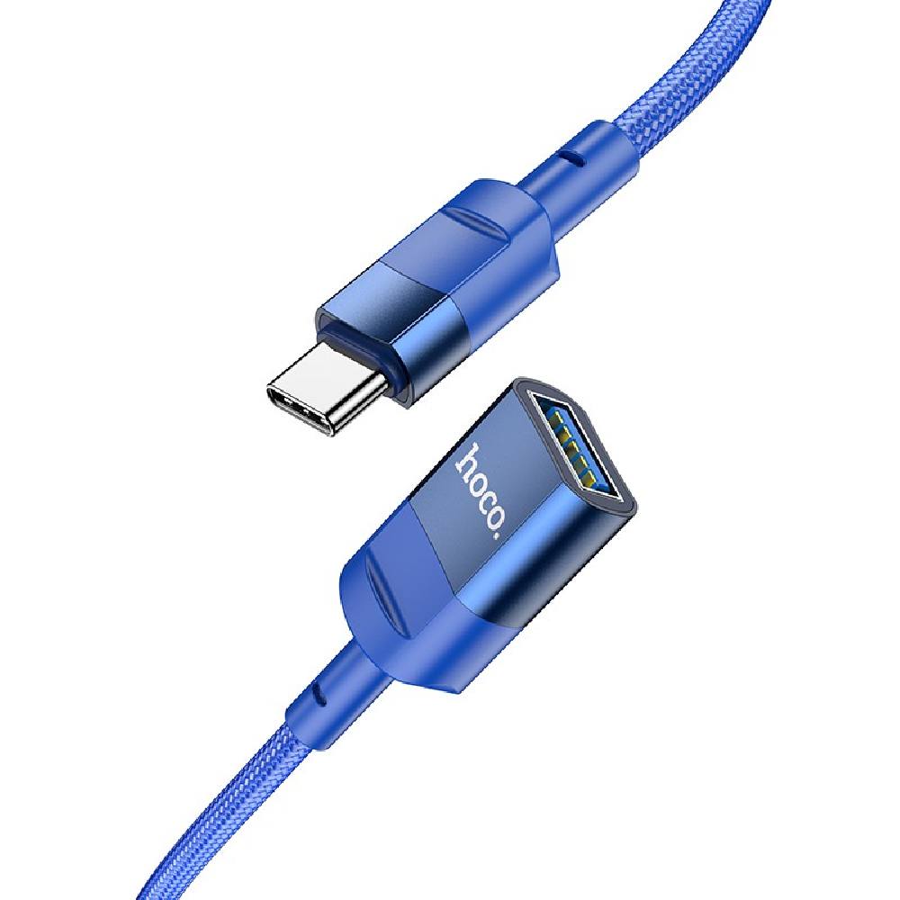 Καλώδιο Προέκτασης Hoco U107 USB-C Αρσενικό σε USB 3.0 Θηλυκό 5V/2A 5Gbps OTG Braided Μπλε1.2m