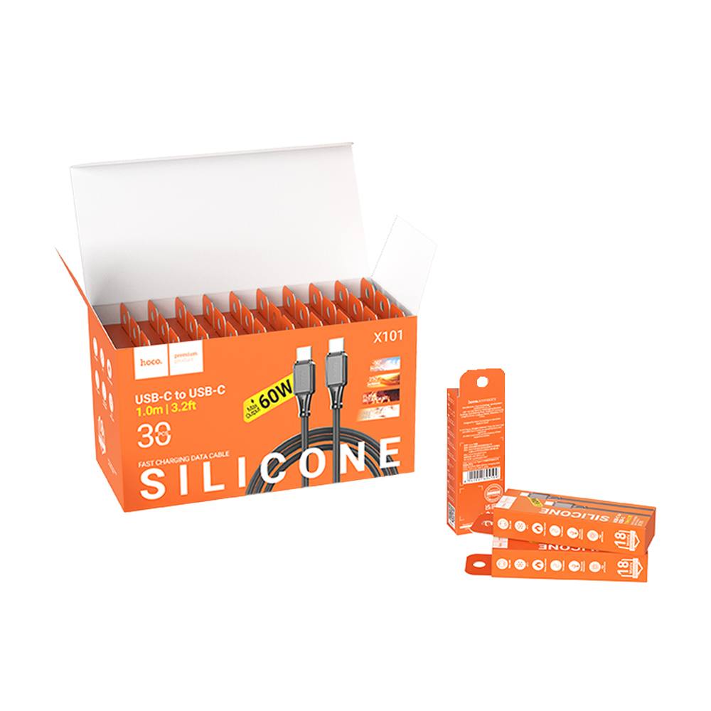 Καλώδιο Σύνδεσης Hoco X101 Silicon Assistant USB-C σε USB-C Fast Charging 60W Μαύρο 1m Σετ 30 τμχ