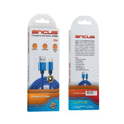 Καλώδιο Σύνδεσης και Φόρτισης Ancus Flow Plus E54 USB σε Lighting 2.0A με Braided Καλώδιο Μπλε 1m Με 5 Χρονια Εγγύηση