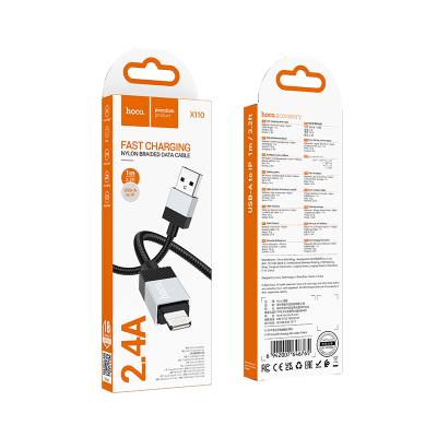 Καλώδιο Hoco X110 Honorific USB-A σε Lightning 2.4A Braided Μαύρο 1m
