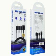 Καλώδιο Σύνδεσης και Φόρτισης Ancus Flow E44 USB 3 σε 1 Micro-USB, USB-C, Lightning 3.0A Μαύρο 1m