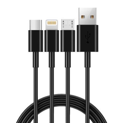 Καλώδιο Σύνδεσης και Φόρτισης Ancus Flow E44 USB 3 σε 1 Micro-USB, USB-C, Lightning 3.0A Μαύρο 1m