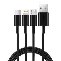 Καλώδιο Σύνδεσης και Φόρτισης Ancus Flow E44 USB 3 σε 1 Micro-USB, USB-C, Lightning 3.0A Μαύρο 1m