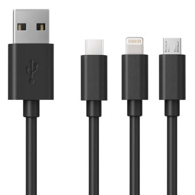 Καλώδιο Σύνδεσης και Φόρτισης Ancus Flow E44 USB 3 σε 1 Micro-USB, USB-C, Lightning 3.0A Μαύρο 1m