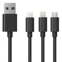Καλώδιο Σύνδεσης και Φόρτισης Ancus Flow E44 USB 3 σε 1 Micro-USB, USB-C, Lightning 3.0A Μαύρο 1m
