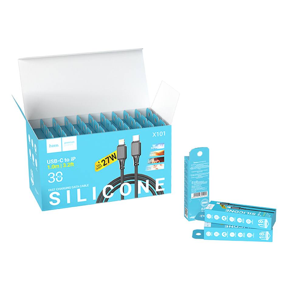 Καλώδιο Σύνδεσης Hoco X101 Silicon Assistant USB-C σε Lightning Fast Charging 27W Μαύρο 1m Σετ 30 τμχ
