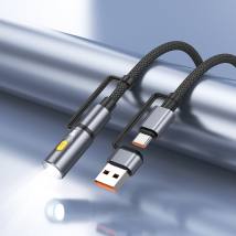 Καλώδιο Σύνδεσης Hoco U138 USB-C/USB-A σε USB-C/Φακό 3A PD60W Braided Μαύρο 1.2m