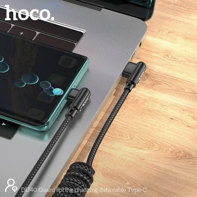 Καλώδιο σύνδεσης Hoco DU40 Guard USB σε USB-C 3A Spring Cable Braided Μαύρο 0.45-1m