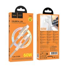 Καλώδιο Hoco U144 USB-C σε USB-C 60W Fast Charging 3A με Φωτισμό Braided Χρυσό 1.2m