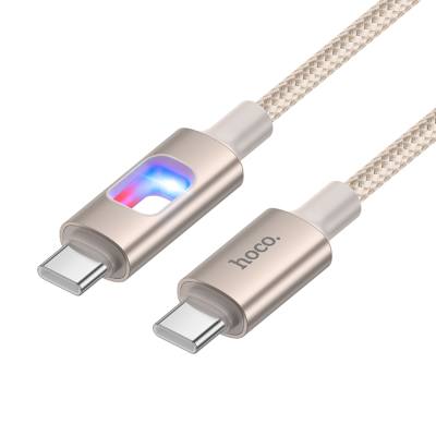 Καλώδιο Hoco U144 USB-C σε USB-C 60W Fast Charging 3A με Φωτισμό Braided Χρυσό 1.2m