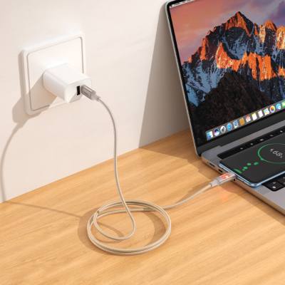 Καλώδιο Hoco U144 USB-C σε USB-C 60W Fast Charging 3A με Φωτισμό Braided Χρυσό 1.2m