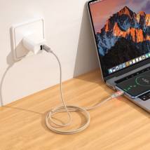 Καλώδιο Hoco U144 USB-C σε USB-C 60W Fast Charging 3A με Φωτισμό Braided Χρυσό 1.2m