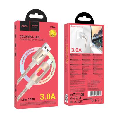 Καλώδιο Hoco U144 USB-A σε USB-C Fast Charging 3A  με Φωτισμό Braided Χρυσό 1.2m