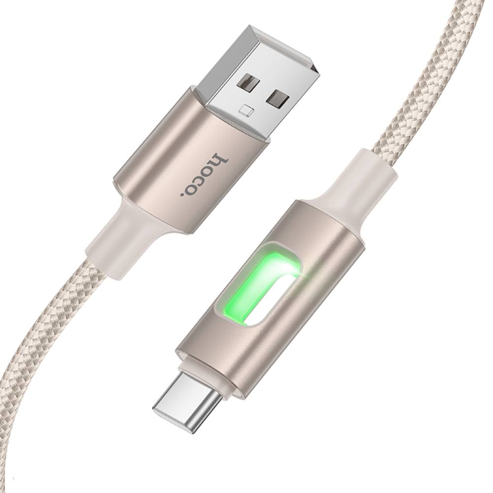 Καλώδιο Hoco U144 USB-A σε USB-C Fast Charging 2.4A με Φωτισμό Braided Χρυσό 1.2m