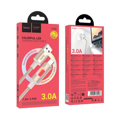 Καλώδιο Hoco U144 USB-A σε USB-C Fast Charging 2.4A με Φωτισμό Braided Χρυσό 1.2m