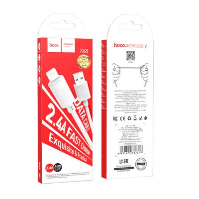 Καλώδιο Hoco X88 Gratified USB-A σε Lightning 2.4A Λευκό 2m