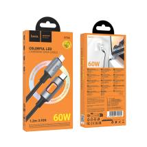 Καλώδιο Hoco U144 USB-C σε USB-C 60W Fast Charging 3A με Φωτισμό Braided Μαύρο 1.2m