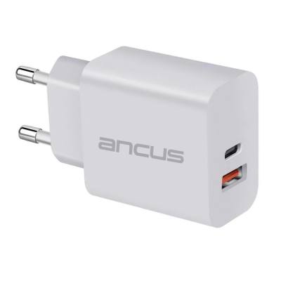 Φορτιστής Ταξιδίου Switching Ancus Supreme Series C70D Dual Fast Charge με USB/USB-C Έξοδο QC3.0 PD30W Λευκό