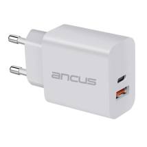Φορτιστής Ταξιδίου Switching Ancus Supreme Series C70D Dual Fast Charge με USB/USB-C Έξοδο QC3.0 PD30W Λευκό