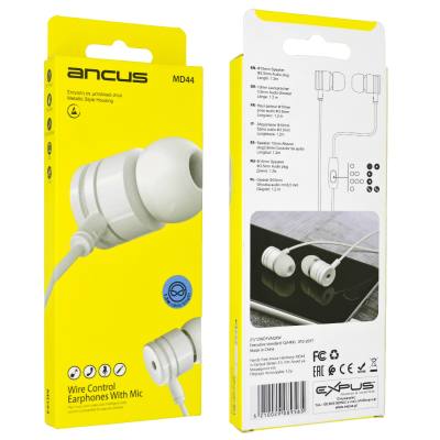 Hands Free Ancus Harmony MD44 in-Earbud Stereo 3.5mm Λευκό με Μικρόφωνο και Πλήκτρο Λειτουργίας 1,2μ