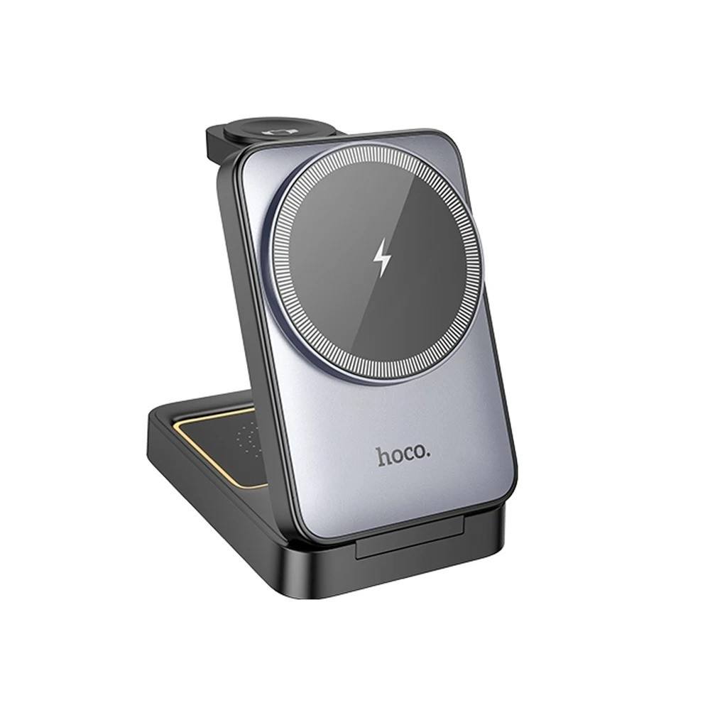 Επιτραπέζια Αναδιπλούμενη Βάση Ασύρματης Φόρτισης Hoco CQ21 Power 3 σε 1 15W Φόρτιση 3 Συσκευών Μαύρη