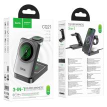 Επιτραπέζια Αναδιπλούμενη Βάση Ασύρματης Φόρτισης Hoco CQ21 Power 3 σε 1 15W Φόρτιση 3 Συσκευών Μαύρη