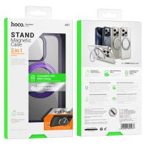 Θήκη Hoco Stand Magnetic Case 2 in 1 Mag-Charge 360° Rotating Ring για Apple iPhone 15 Plus Μωβ