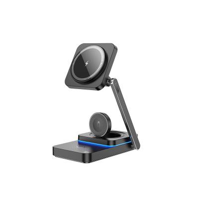 Επιτραπέζια Αναδιπλούμενη Βάση Ασύρματης Φόρτισης Hoco CQ10 Consuelo 3-σε-1 15W Κάθετη Φόρτιση 3 Συσκευών 0-110° και Ambient Lig