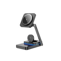 Επιτραπέζια Αναδιπλούμενη Βάση Ασύρματης Φόρτισης Hoco CQ10 Consuelo 3-σε-1 15W Κάθετη Φόρτιση 3 Συσκευών 0-110° και Ambient Lig