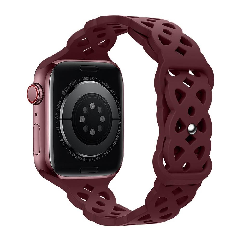 Watchband Hoco WA09 Flexible Rhombus Hollow 42/44/45/49mm για Apple Watch 1/2/3/4/5/6/7/8/SE/Ultra Red Wine Silicon Band